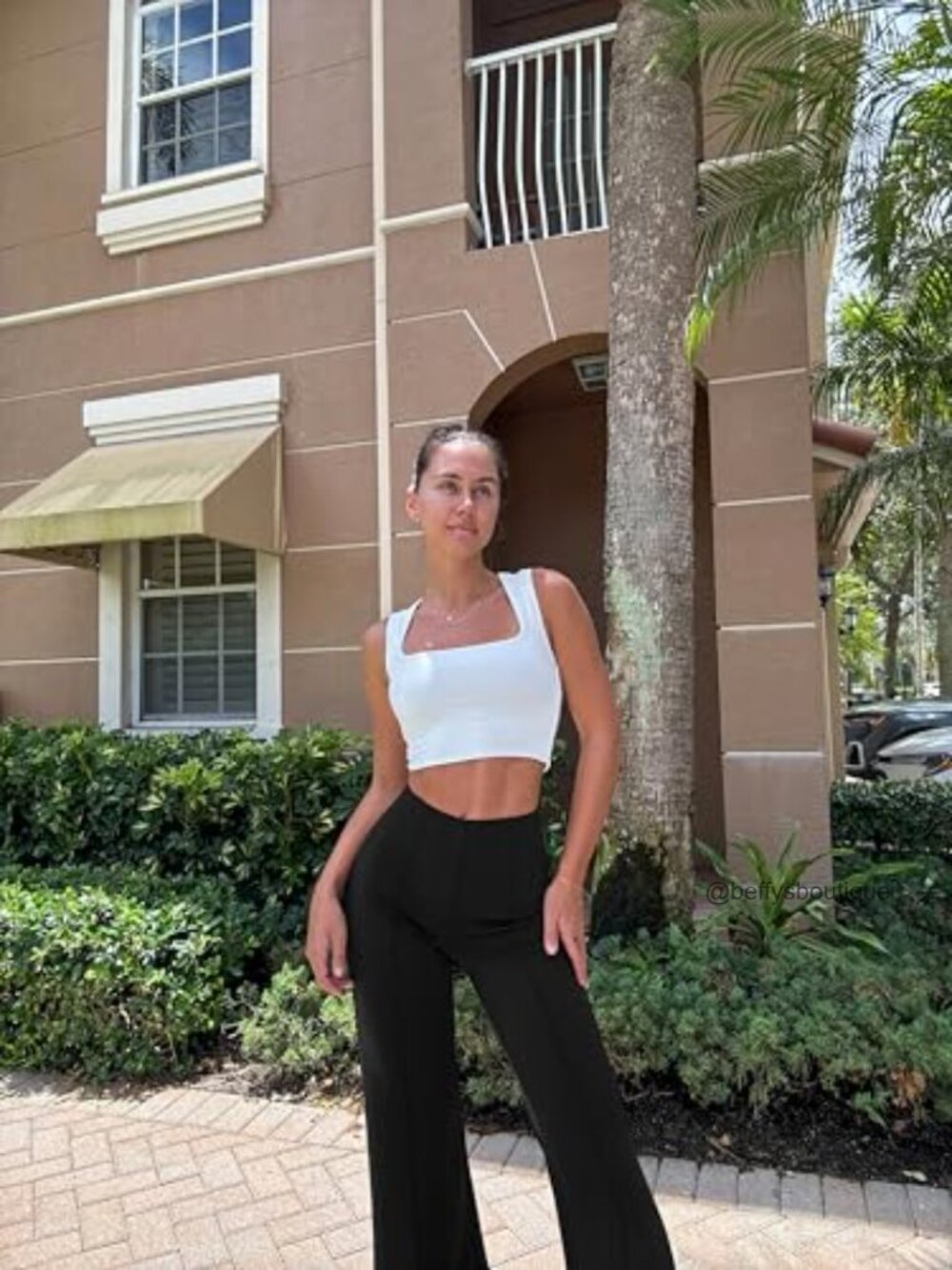 High Waist Wide Leg Pants, Stretch Nylon, Casual Workout Wear - Picture 2 of 6